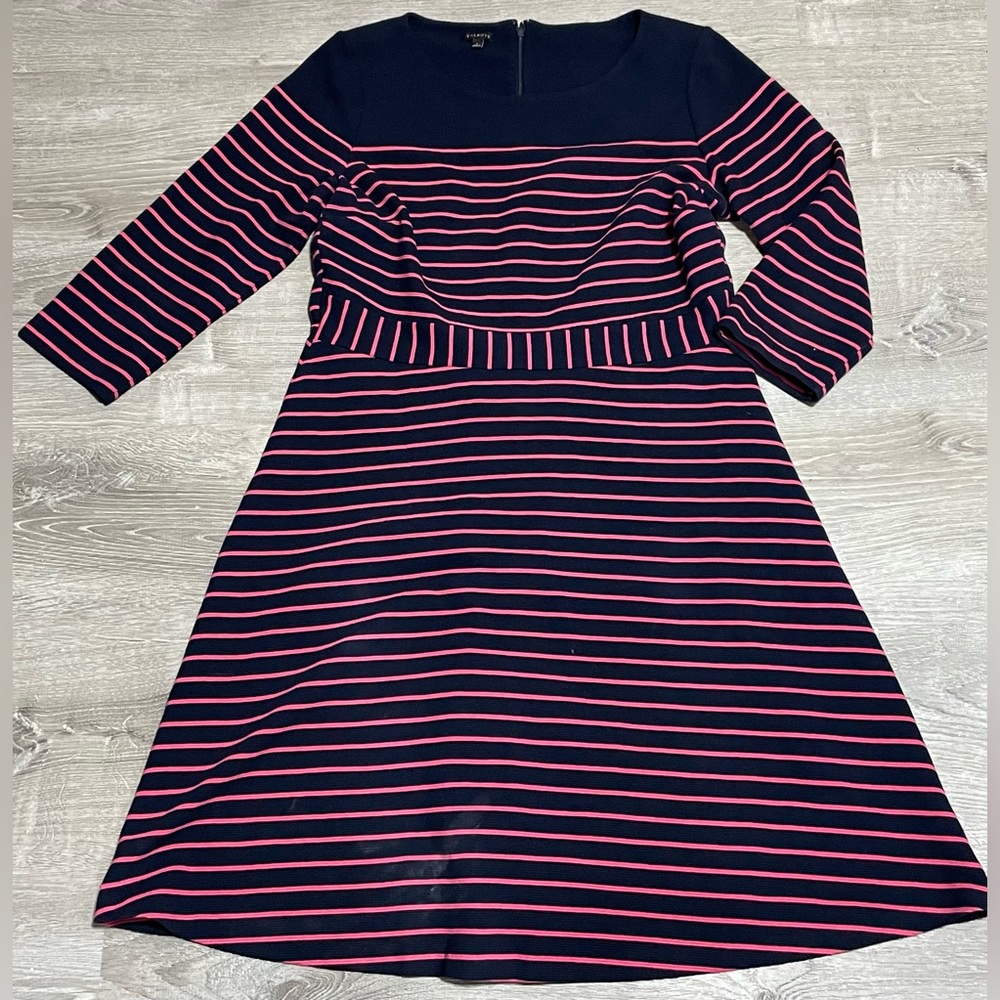 Talbots Navy and Pink Striped Fit-and-Flare Dress